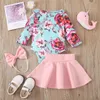 Kinder Kleidung Sets Mädchen Outfits Kinder Blumen Blumendruck Strampler Tops + Röcke + Schleife Stirnband 3 teile/sätze Sommermode Boutique Babykleidung