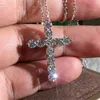 925 Sterling Silver Full Round Cut CZ Diamond Cross Pendant Party Popular Women Clavicle Necklace Gift