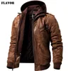 メンズリアルレザージャケットメンズオートバイ取り外し可能なフードウィンターコート男性暖かい本革のジャケット211008