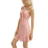 Kayotuas Women Dress A-Line Polka Dot Print Summer Ruffles Deep V-Neck Hollow Out Bow Lace-Up Sweet Ladies Streetwear 210522