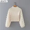 Moda-Zevity Donna Moda Appliques Chiffon Manica a lanterna Patchwork Maglione corto lavorato a maglia Ladies Chic Pullover Top S631