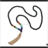 Perlenanhänger Drop Lieferung 2021 Halskette mit Perlen aus natürlichem Lavastein und Quastenanhänger Halsketten Regenbogen 7 Chakra Amethy Perlen Diffusor Am