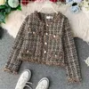 Autunno Inverno Vintage Giacca di Tweed Cappotto Donna Piccola Fragranza Patchwork Coreano Cappotti Corti di Lana Elegante Capispalla Corta 210928