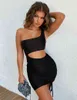 Vestito da donna Mini Bodycon Summer Club Scava fuori Increspato Backless Arancione Bianco Nero Party Bandage Abbigliamento sexy 210522