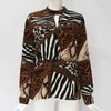 Animal Impressão Blusa Camisa Mulheres Casual Leopardo Recorte V-Pescoço S Solto Senhoras Top Blusas Mujer de Moda 210508