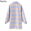 Neploe Women Fashion Overhirts Oversized Checked Woolen Jacket Coat Vintage Pocket Asymmetric Kvinna Ytterkläder Chic Toppar 210423