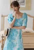 Korobov New Arrival Kobiety Elegancka Koreańska Dress Summer Print Sukienka Puff Sleeve Sukienka Office Lady Midi Boho Vestidos Mujer 210430