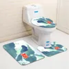 Bath Mats 3pcs/Set Bathroom Mat Chinese Style Landscape Painting Flowers Green Leaf Pink Lotus Bathtub Toilet Carpet Non-Slip Rug Decor