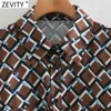 Camicia da donna vintage a contrasto di colore con stampa geometrica sul petto Mini abito da donna Tasca patch Chic Sashes Vestido DS4762 210420