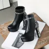 Meotina Zimowe Buty Damskie Wąż Platforma Platformowa Block Obcas Krótkie Buty Zip Super Wysokie Obuwie Obuwie Damskie Jesień Duży Rozmiar 43 210520