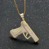Pistol Necklace Bling Diamond Cubic Zircon Hip Hop Jewelry Set 18k Gold Gun Pendant Necklaces for Men Women Stainless Steel Chain Fashion Will and Ssandy