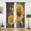 Cortina cortinas de fazenda flor borboleta de girassol madeira cortinas de madeira para crianças sala de estar painéis Valance para cozinha