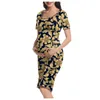 Pregnancy Maternity Dresses Women Summer Plus Size Vintage Flora Print Dresses Short Sleeve Women Clothes Q0713