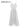 Summer Sleeveless Polka Dot Women Dress Off Shoulder High Waist Ruffles Midi Dresses Female Fashion 210520