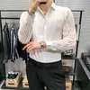 Wysokiej jakości przezroczysta koszula męska z długim rękawem Club Party bluzka społeczna Slim Fit luksusowa sukienka Camisa Masculina 210809