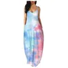 40 # Bohemiska Kvinnor Klänningar Fickor Plus Storlek Tie-Dye V-Neck Ärmlös Vest Long Strap Dress Party Casual