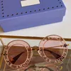 Womens sunglasses 0113 classic fashion party shopping style beige letter frame with little bee 0113S female top quality UV 400 round lens glasses