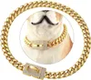 Cuba Dog Chain Belt Collars Volledige Diamond Gesp Kraag Roestvrijstalen Gouden Pet Ketting 10mm 14mm Crystal Golden Kettingen