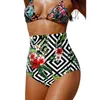 Women's Swimwear Pure Color Flower Printing High Waist Buttocks Elasticity Waterproof And Quick-drying Fabric Swimming Trunks Wholesale