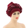 Turbans for Women Pleated Beanie Headwrap African Hat Arab Wrap Muslim Turban Scarf Hijabs Hair Accessories Cap bonnet 211119