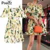 summer holiday casual mini dress for women slash neck ruffles ruched yellow flower floral printed beach daily ching za 210421