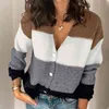 Foridol Casual Stripe Vintage Cardigan Mulheres Outono Inverno Lantejoulas Oversized Cardigan Button Up Tailandês Cardigan V Pescoço Tops 210415