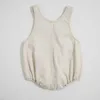 Sommar spädbarn baby denim bodyysuits med hatt barn solid färg casual jumpsuits 0-3 år barn kläder 210708