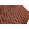 Ärmlös tröja Kvinnor Höst Casual Kaffe Färg Strikkad Pullover Vest Elegant Turtleneck Sweaters Ladies Knitwear Chic Toppar 210521