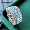 Arrival Eternity Full Stones Finger Rings For Women Men Solid 925 Sterling Silver Aquamarine Emerald Gemstone Ring Cluster