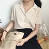 Chemisier d'été chemise pour femmes mode à manches courtes col en V décontracté bureau dame blanc dessus de chemise japon Style coréen #35 xxl