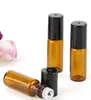 5ml 1/6oz Amber Green Purple Blue Glasses Roller On Bottles Essential Oil Empty Perfume Bottle with Glass Stainless Steel Rollers Ball