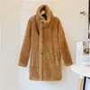 Luxury Brand Fashion Teddy Bear Jacket Coat Winter Chic Big Collar Faux Fur Coats Warm Padded Jackets Laides Long Outerwear 211019