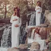 Vrouwen zwangers elegante kant fotografie rekwisieten lange mouw moederschap jurk solide elegante lente jurk Q0713