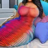 Şık Yaz Tam Örgü Kolsuz Izgara Uzun Elbise Kadınlar Seksi Robe Tunik Plaj Bodycon Elbiseler 210521 See Through