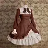 Casual Dresses Lady Lolita Dress Women Lace Långärmad Bowtie Cosplay Kostymer Party med Bow Gothic Plus Storlek Kläder Robe