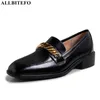 ALLBITEFO cuir véritable chaîne en métal marque talons hauts décontracté femmes chaussures talons épais femmes talons chaussures chaussures à talons hauts 210611