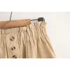 Spring Women Skirts Elastic Waist Vintage Korean Loose A Line Cotton Midi Skirt Single Breasted Solid Skirt Faldas 9905 210518