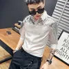 Sequin Tuxedo T-shirts Män Casual Slim Fit Långärmad Mens Klänning SHIRTS Nattklubb Party Prom Streetwear Kläder Social Shirt 210527