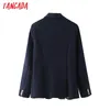 Women One Button Solid Blazer Coat Vintage Notched Collar Pocket Fashion Female Casual Chic Tops DA70 210416