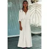 Sexy Bikini Cover-ups White Cotton Tunic Cusual Summer Beach Dress Elegant Women Plus Size Beach Wear Swim Suit Cover Up