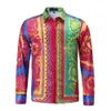 春の高級ブランドのフラワープリント長袖メンズシャツ高品質カジュアルスリムフィットパーティーPROM正式なケイズHomme 210628