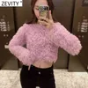 Women Fashion Feather Decoration Slim Short Sweatshirts Female Basic O Neck Knitted Hoodies Chic Pullovers Tops S626 210416