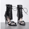 Sexy Gladiator Drop Women Pumps Peep Toe кружев по перекрестному галстуке Высокие каблуки Тонкие вечеринки Обувь Boussac Сандалии