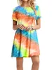 Summer New Women Gradient Dress Short Sleeve Slim-fit Colorful Colour Tie-dyed Printed Ladies Fashion Casual Dresses 2022