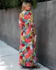 여성 Boho 여름 드레스 휴일 Maxi Loose Sundress Floral Print Long Sleeve Elegante 칵테일 파티 드레스 Vestido de Mujer 210520