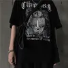 QWEEK Gothic Style T-shirt Oversized Grunge Women Mall Goth Top Summer Plus Size Balck White Graphic Tee Emo Fashion Unisex 210623