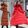 Coréen cordon Slim Fit femmes Parkas décontracté à capuche coton manteau Double poches mode hiver vestes 210422