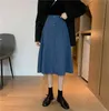 コロバフ新しい秋のシックな女性のスカートプレッピースタイルAラインハイウエストボタンFaldas Mujer韓国のソリッドOLビンテージスカート210430
