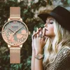 カレンファッションシンプルな女性の腕時計の花のステンレス鋼のガラス状クォーツレディース腕時計シルムカジュアル防水女性の時計210517