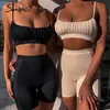 2 pecs sexig hög midja bikini kvinnor ruched spaghetti rem bikinis set baddräkt casual solid kvinnlig damer Biquini mujer 210414